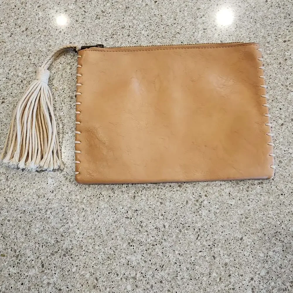 Consuela Leather Zipper Pouch with Tassel
